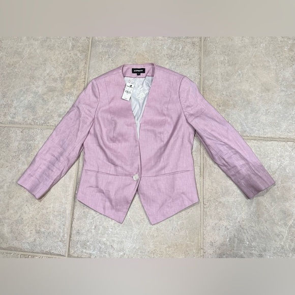 Express Pink Linen Blend Cropped Blazer Jacket Women’s Size 4 NWT $128 - Picture 4 of 8